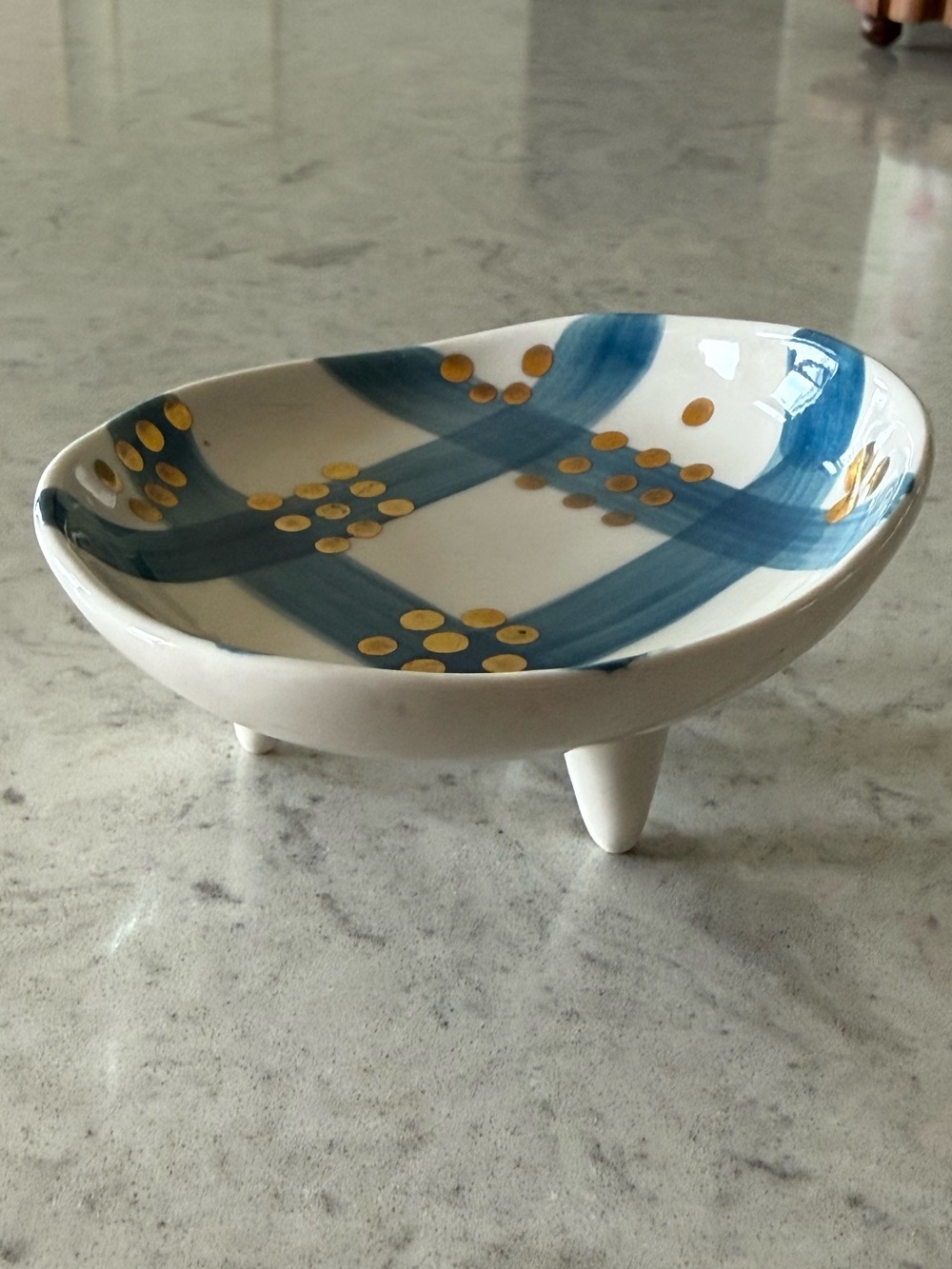 Anthropologie Bridget Bodenham Ceramic Trinket Dish with Feet - Blue and Gold